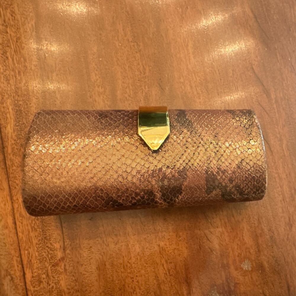 Banana Republic Small Metallic Gold Snakeskin Pattern Clutch, Gold Clasp, Lined